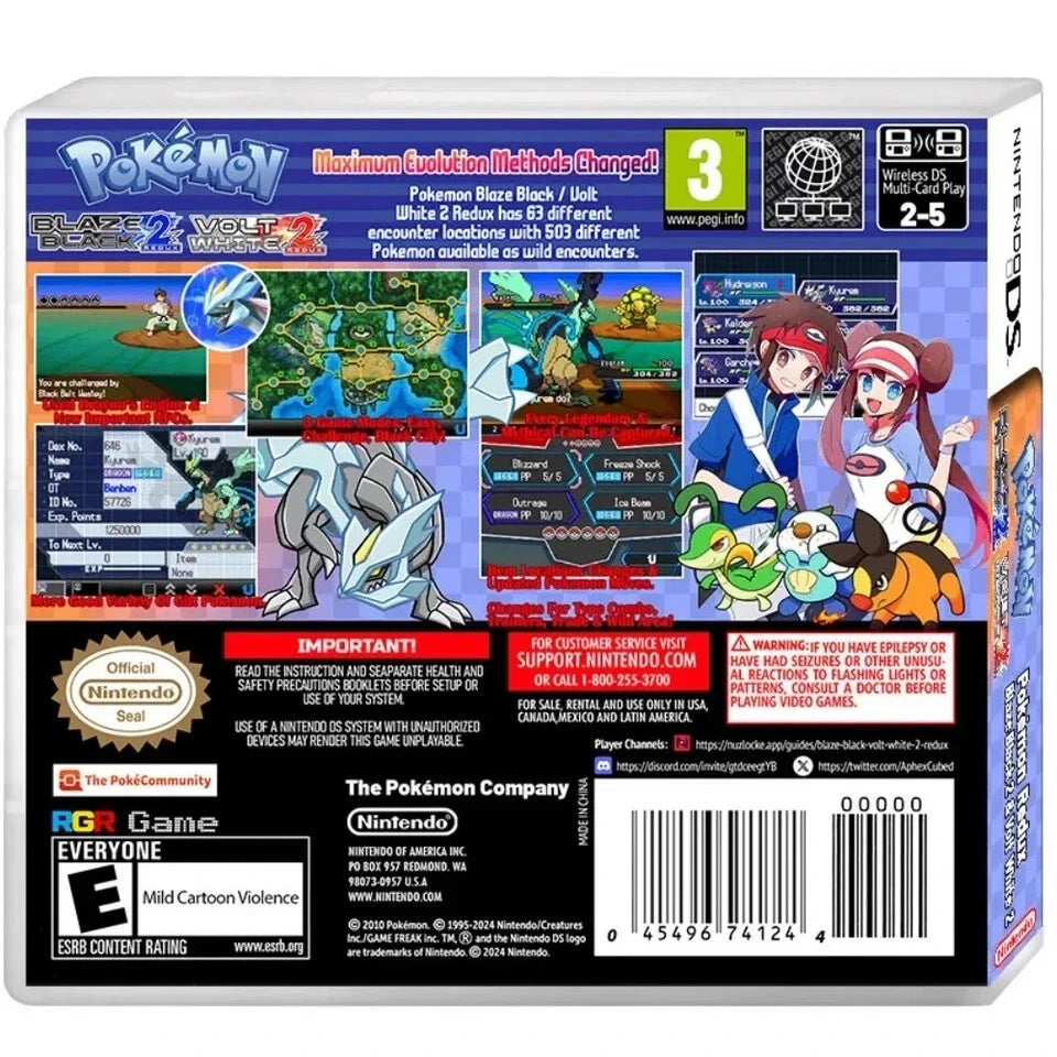 Pokémon Blaze Black 2 & Volt White 2 Redux – DS Game Cartridge (With Box, No Manual) Romcarts