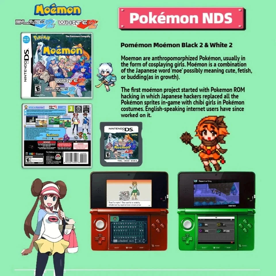 Moémon Black 2 & White 2 – Nintendo DS Physical Game (US English) Romcarts