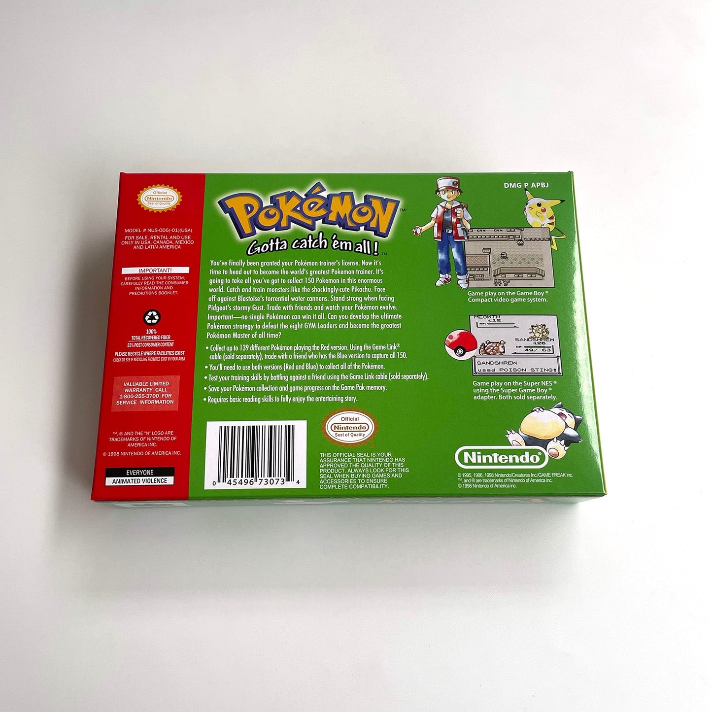 Pokemon Green Version Game With N64 Case & Cart