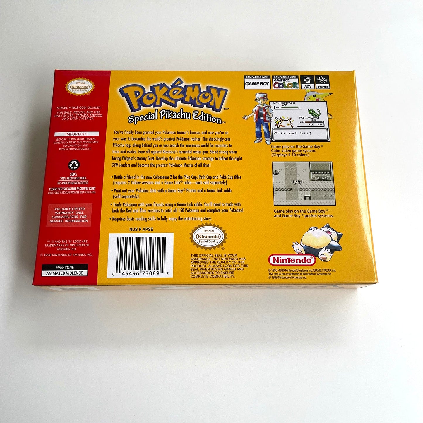 Pokemon Yellow Version Game With N64 Case & Cart