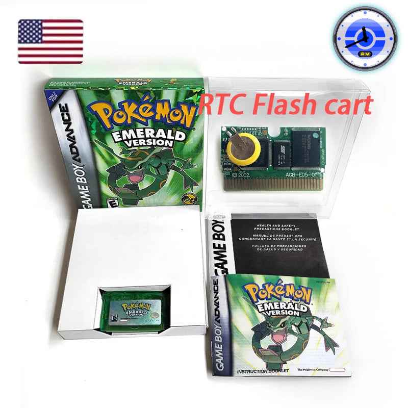 Pokemon Emerald Version GBA Case & Cart