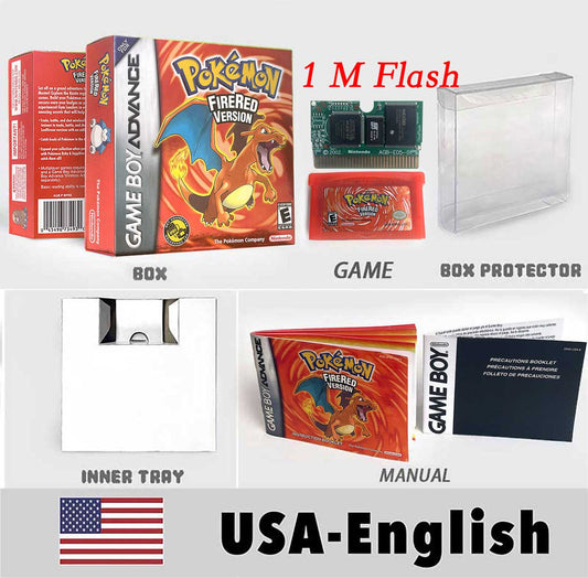 Pokémon FireRed — English — fully sealed set: cartridge, box, tray, manual and protector