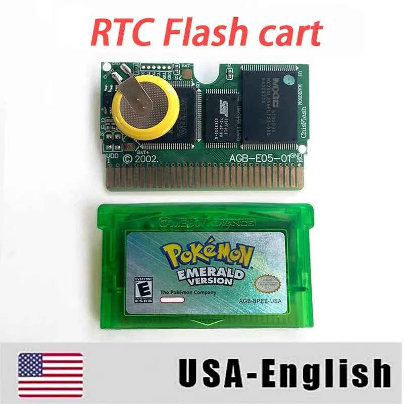 Pokemon Emerald Version GBA Case & Cart