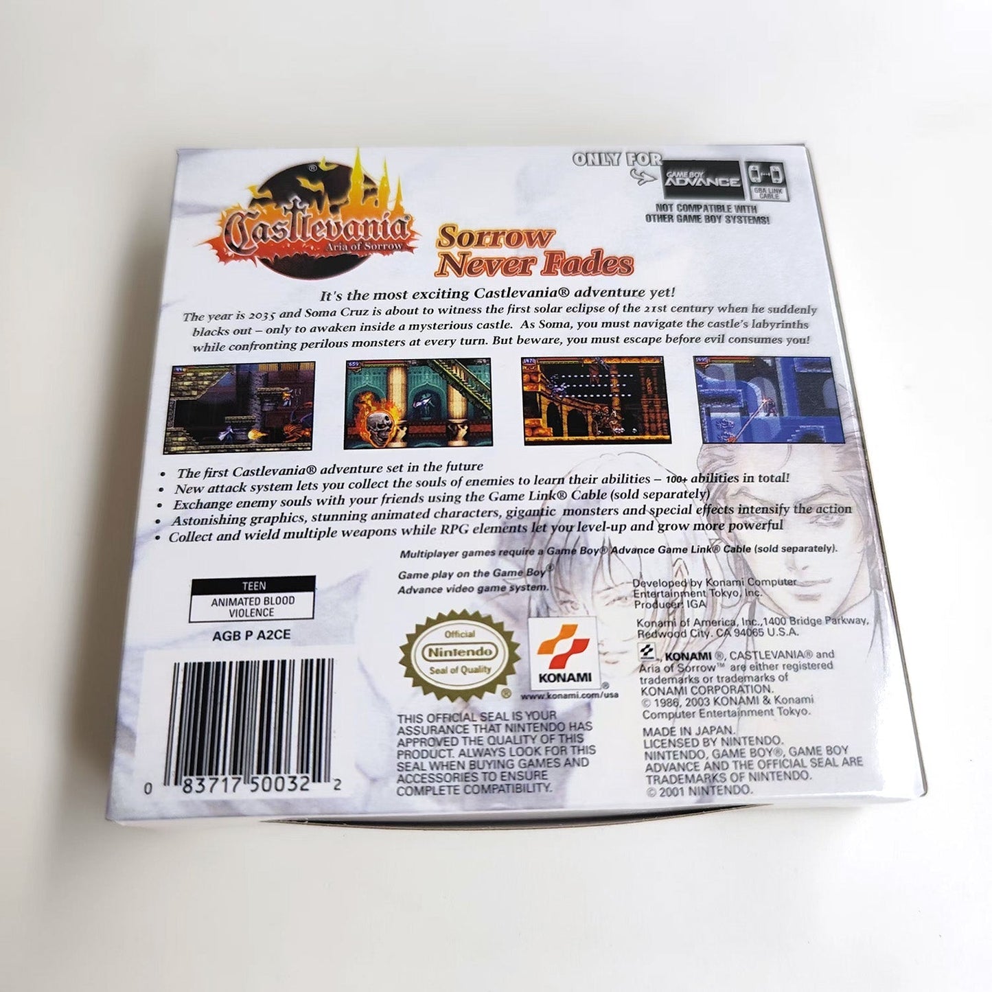 Castlevania: Aria of Sorrow – GBA Game Cartridge (With Tray, Box & Manual) - Romcarts