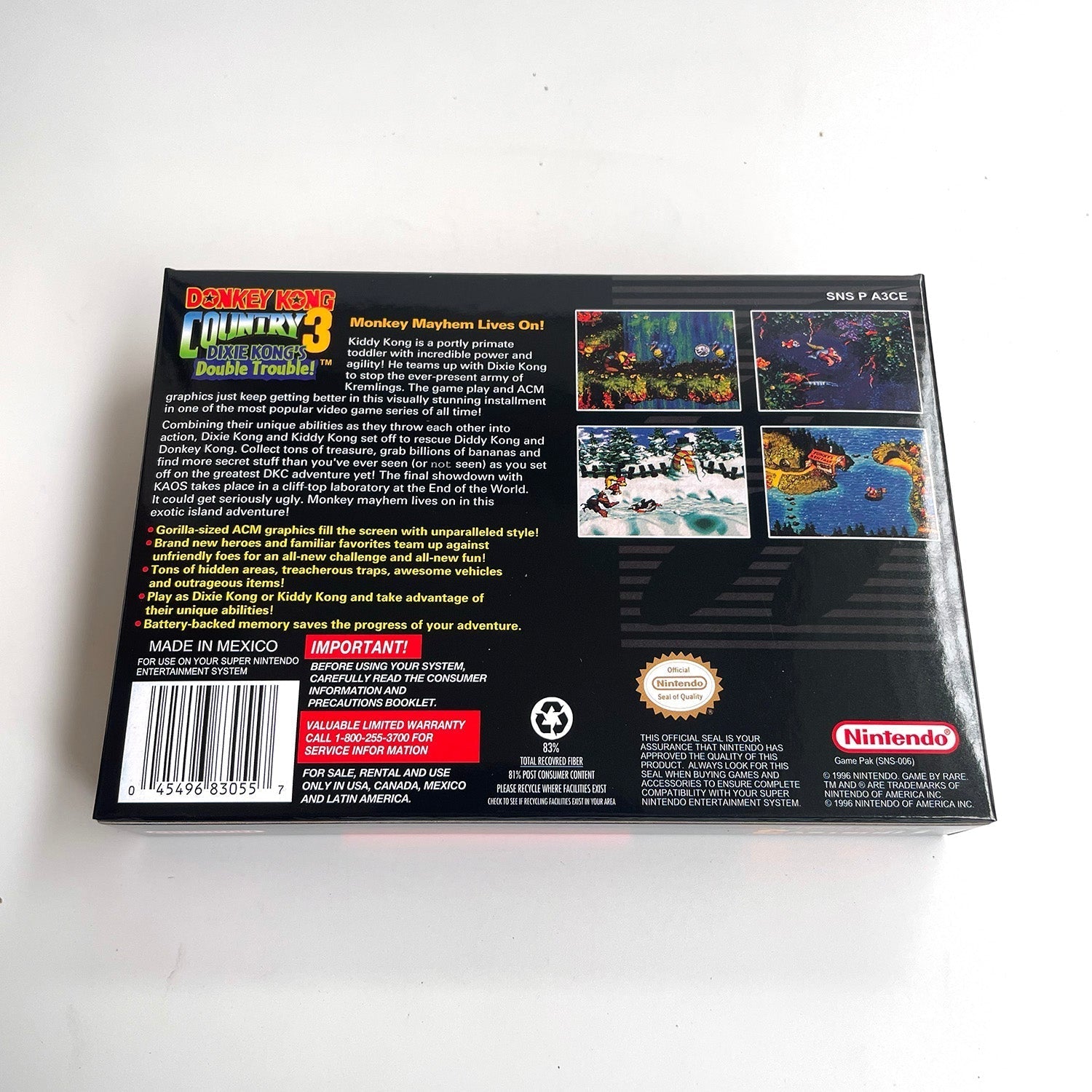 Donkey Kong Country 3: Dixie Kong’s Double Trouble (USA) – SNES Game Cartridge (With Tray, Box & Manual) - Romcarts