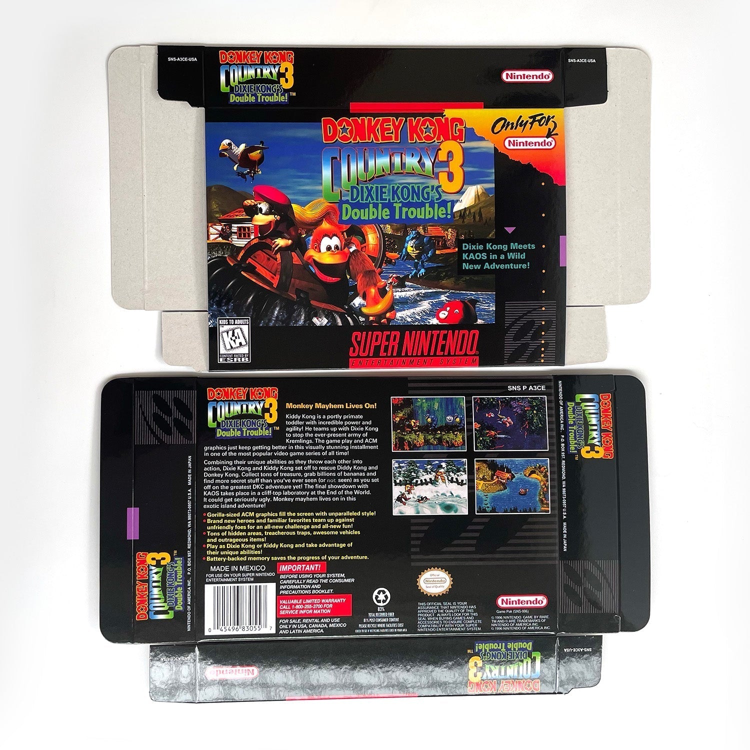 Donkey Kong Country 3: Dixie Kong’s Double Trouble (USA) – SNES Game Cartridge (With Tray, Box & Manual) - Romcarts