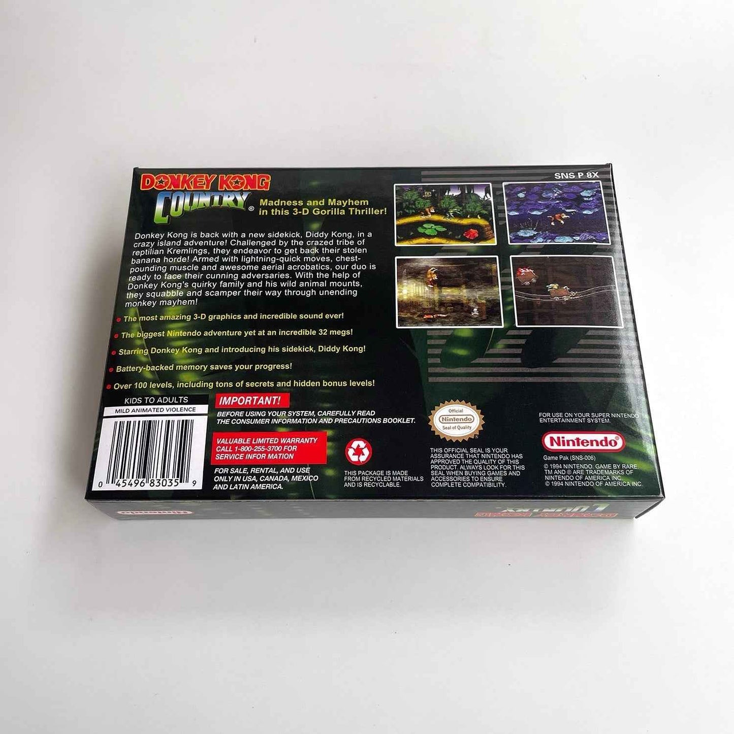 Donkey Kong Country (USA) – SNES Game Cartridge (With Tray, Box & Manual)