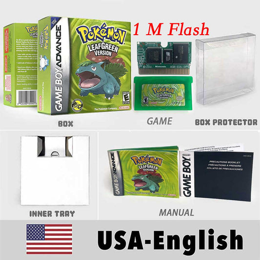 Pokémon LeafGreen — English — fully sealed set: cartridge, box, tray, manual and protector