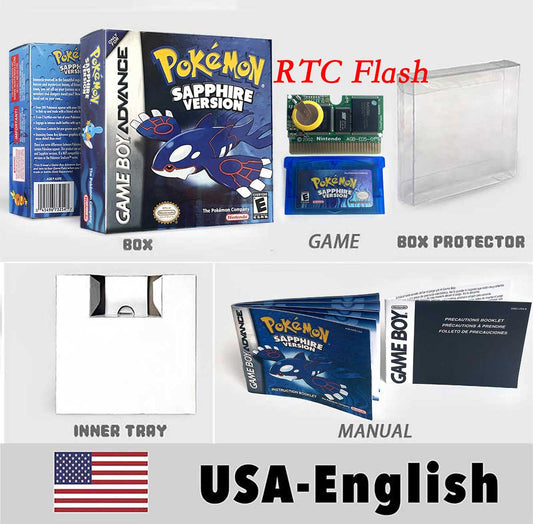 Pokémon Sapphire — English — fully sealed set: cartridge, box, tray, manual and protector