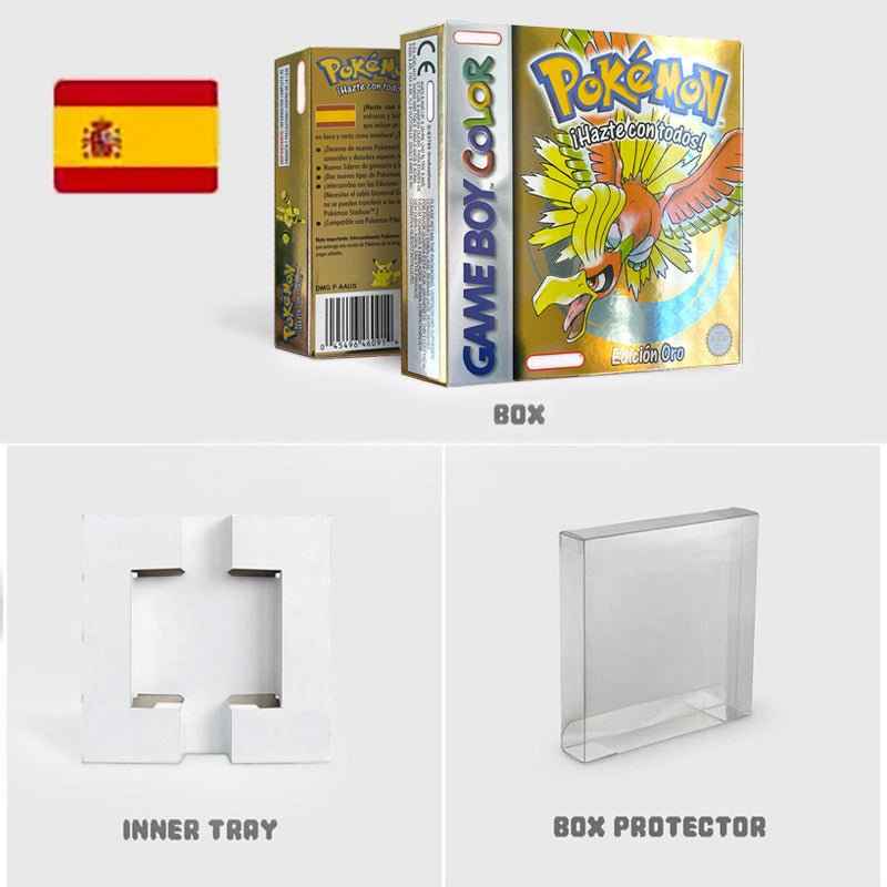 Noe Usa Eur Yellow Green Red Gold Crystal Blue Silver Pokemon Series Metallic Holographic Trey For GBC Case & Cart (USA)