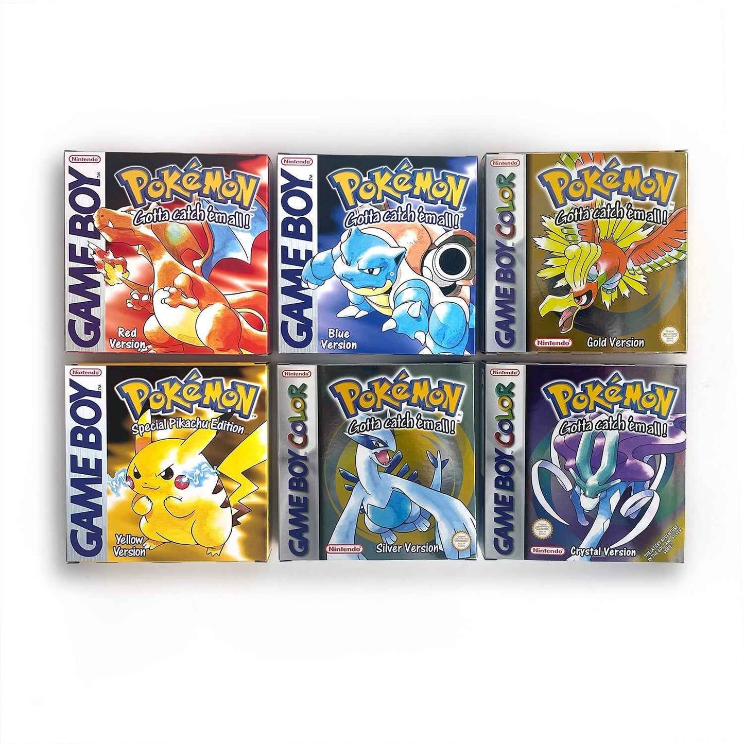 Noe Usa Eur Yellow Green Red Gold Crystal Blue Silver Pokemon Series Metallic Holographic Trey For GBC Case & Cart (USA)