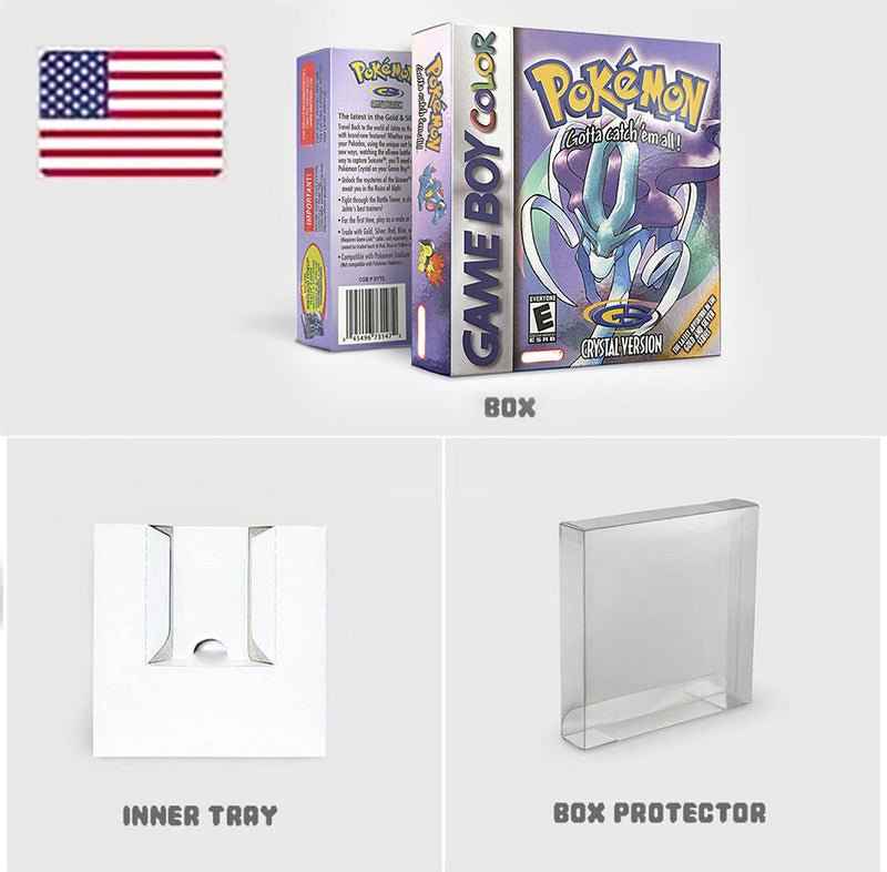 Noe Usa Eur Yellow Green Red Gold Crystal Blue Silver Pokemon Series Metallic Holographic Trey For GBC Case & Cart (USA)