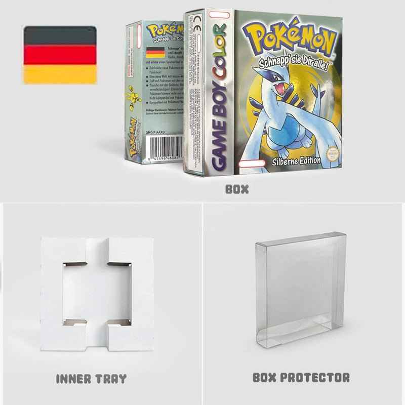 Noe Usa Eur Yellow Green Red Gold Crystal Blue Silver Pokemon Series Metallic Holographic Trey For GBC Case & Cart (USA)