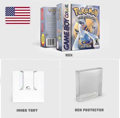 Noe Usa Eur Yellow Green Red Gold Crystal Blue Silver Pokemon Series Metallic Holographic Trey For GBC Case & Cart (USA)