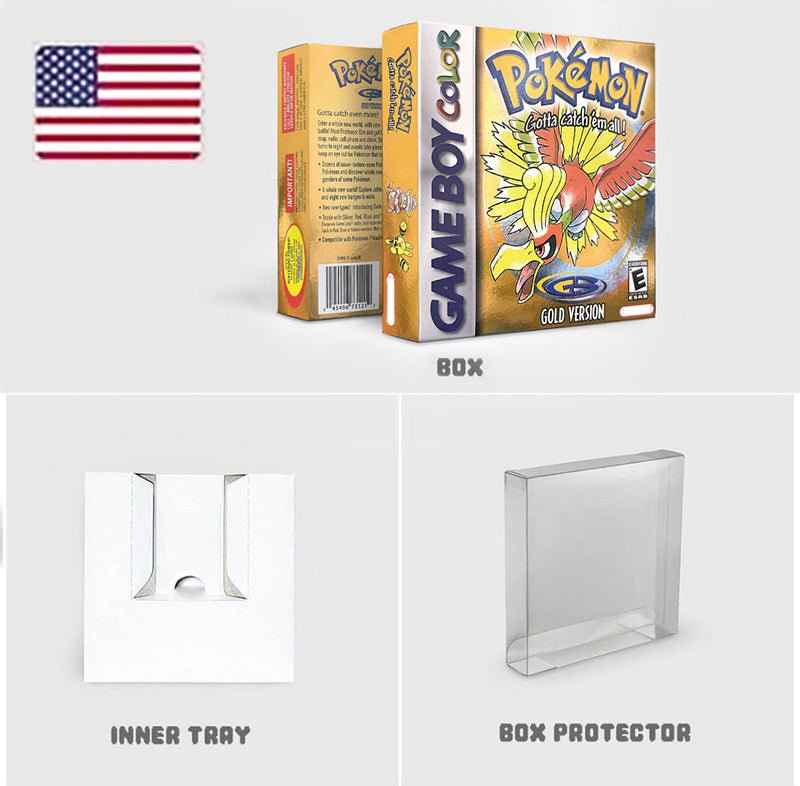 Noe Usa Eur Yellow Green Red Gold Crystal Blue Silver Pokemon Series Metallic Holographic Trey For GBC Case & Cart (USA)