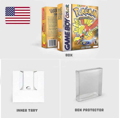 Noe Usa Eur Yellow Green Red Gold Crystal Blue Silver Pokemon Series Metallic Holographic Trey For GBC Case & Cart (USA)