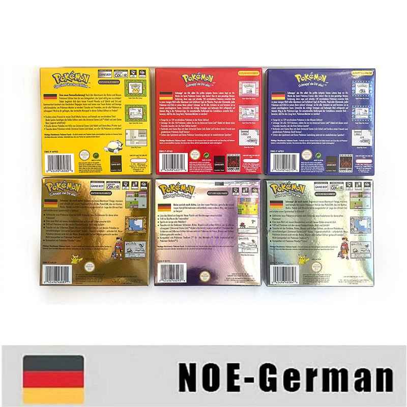 Noe Usa Eur Yellow Green Red Gold Crystal Blue Silver Pokemon Series Metallic Holographic Trey For GBC Case & Cart (USA)