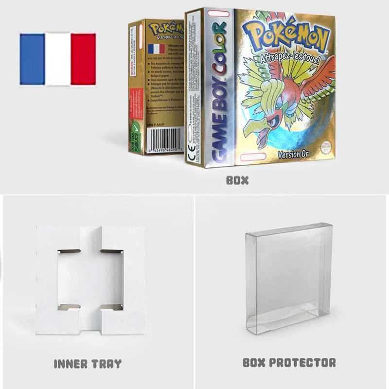 Noe Usa Eur Yellow Green Red Gold Crystal Blue Silver Pokemon Series Metallic Holographic Trey For GBC Case & Cart (USA)