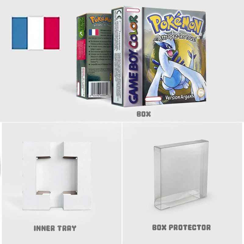 Noe Usa Eur Yellow Green Red Gold Crystal Blue Silver Pokemon Series Metallic Holographic Trey For GBC Case & Cart (USA)