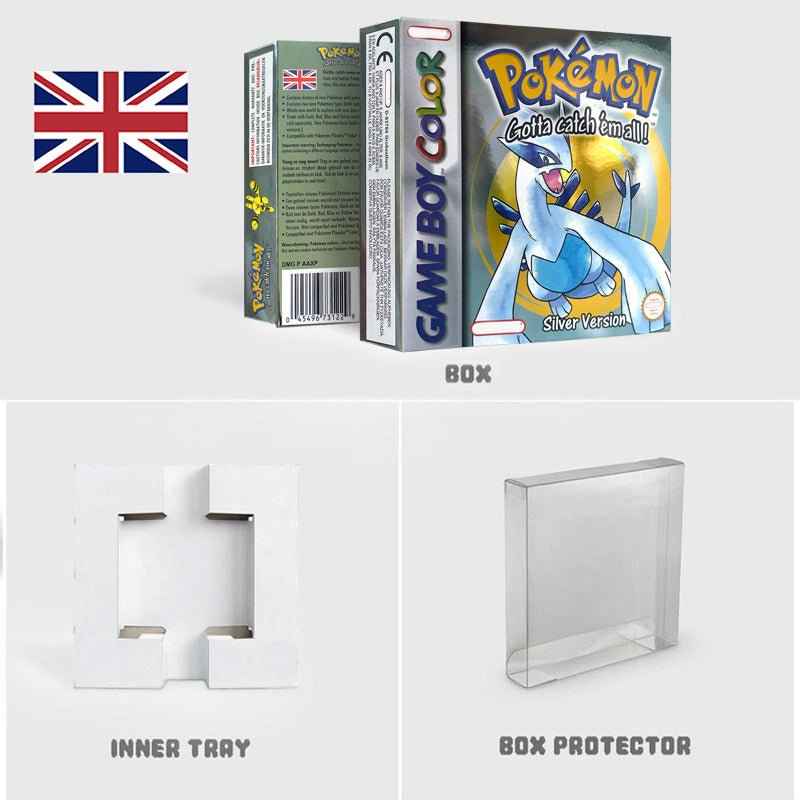 Noe Usa Eur Yellow Green Red Gold Crystal Blue Silver Pokemon Series Metallic Holographic Trey For GBC Case & Cart (USA)