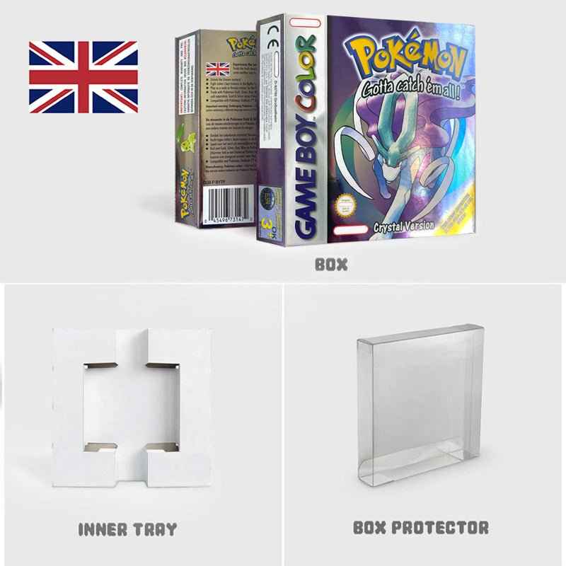 Noe Usa Eur Yellow Green Red Gold Crystal Blue Silver Pokemon Series Metallic Holographic Trey For GBC Case & Cart (USA)