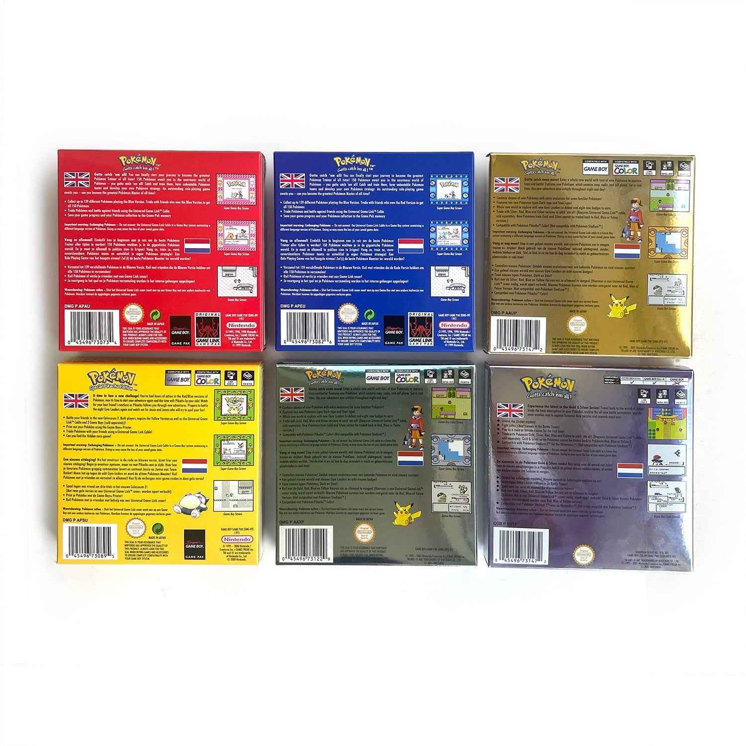 Noe Usa Eur Yellow Green Red Gold Crystal Blue Silver Pokemon Series Metallic Holographic Trey For GBC Case & Cart (USA)