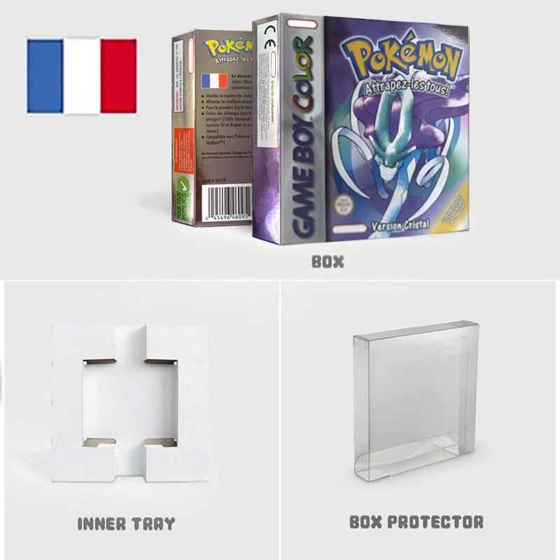 Noe Usa Eur Yellow Green Red Gold Crystal Blue Silver Pokemon Series Metallic Holographic Trey For GBC Case & Cart (USA)