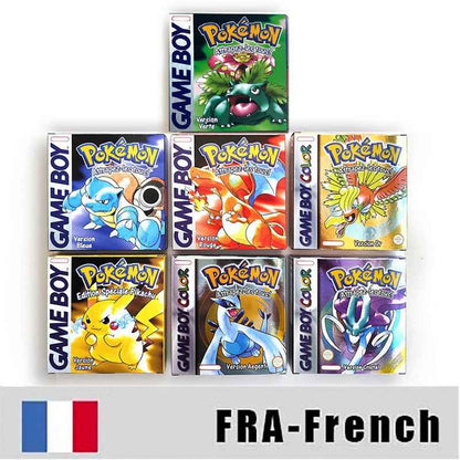 Noe Usa Eur Yellow Green Red Gold Crystal Blue Silver Pokemon Series Metallic Holographic Trey For GBC Case & Cart (USA)