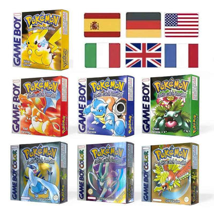 Noe Usa Eur Yellow Green Red Gold Crystal Blue Silver Pokemon Series Metallic Holographic Trey For GBC Case & Cart (USA)