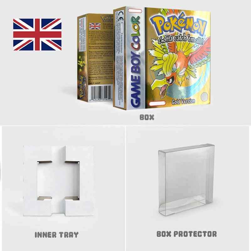 Noe Usa Eur Yellow Green Red Gold Crystal Blue Silver Pokemon Series Metallic Holographic Trey For GBC Case & Cart (USA)