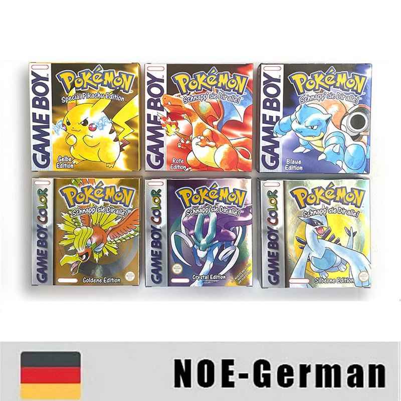 Noe Usa Eur Yellow Green Red Gold Crystal Blue Silver Pokemon Series Metallic Holographic Trey For GBC Case & Cart (USA)