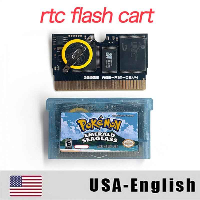 Pokémon Emerald Seaglass Cartridge – English RTC Flash Cart Game for GBA | Game Boy Advance Custom Version