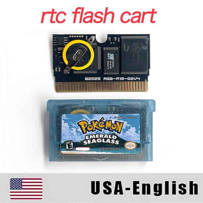Pokémon Emerald Seaglass Cartridge – English RTC Flash Cart Game for GBA | Game Boy Advance Custom Version