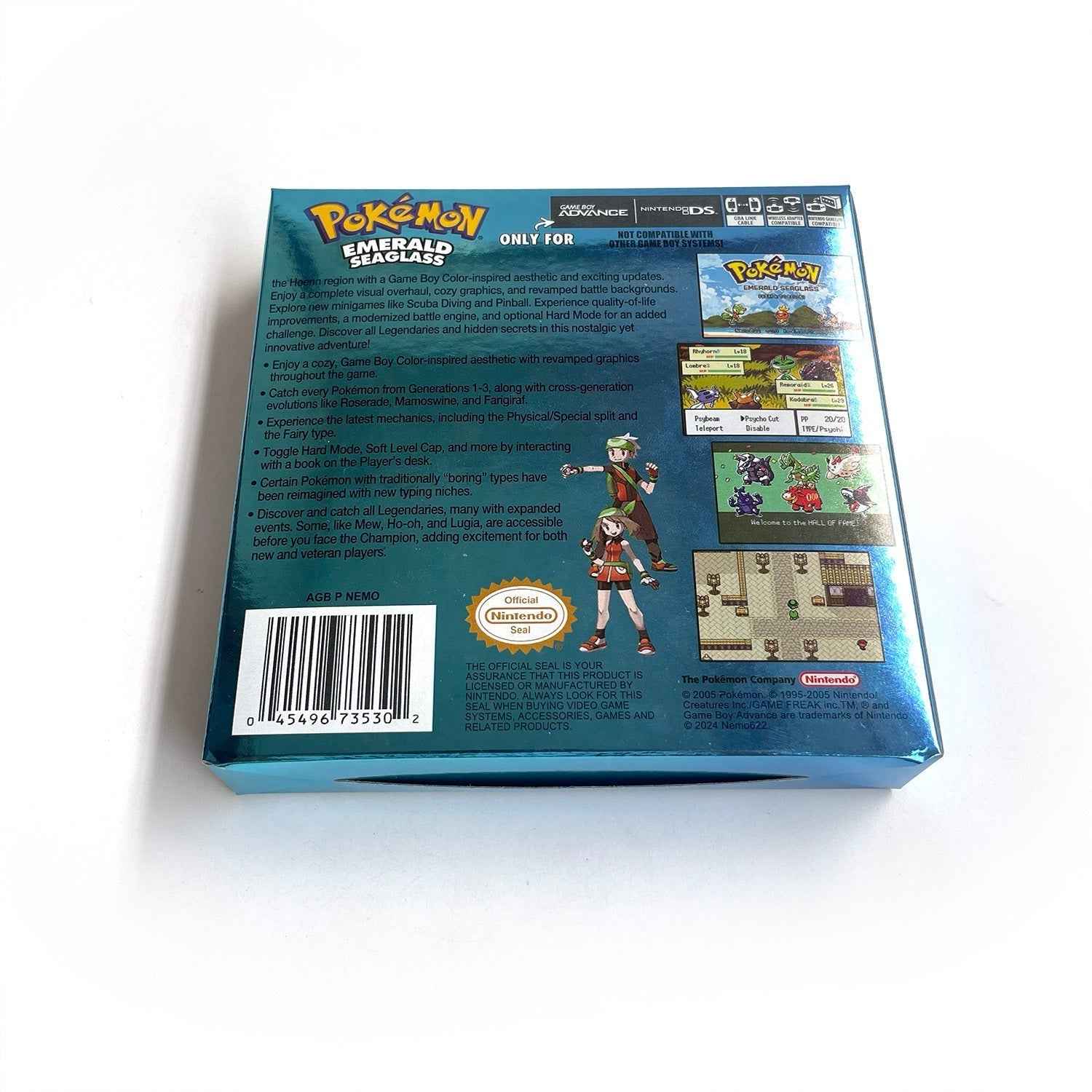 Pokémon Emerald Seaglass Cartridge – English RTC Flash Cart Game for GBA | Game Boy Advance Custom Version