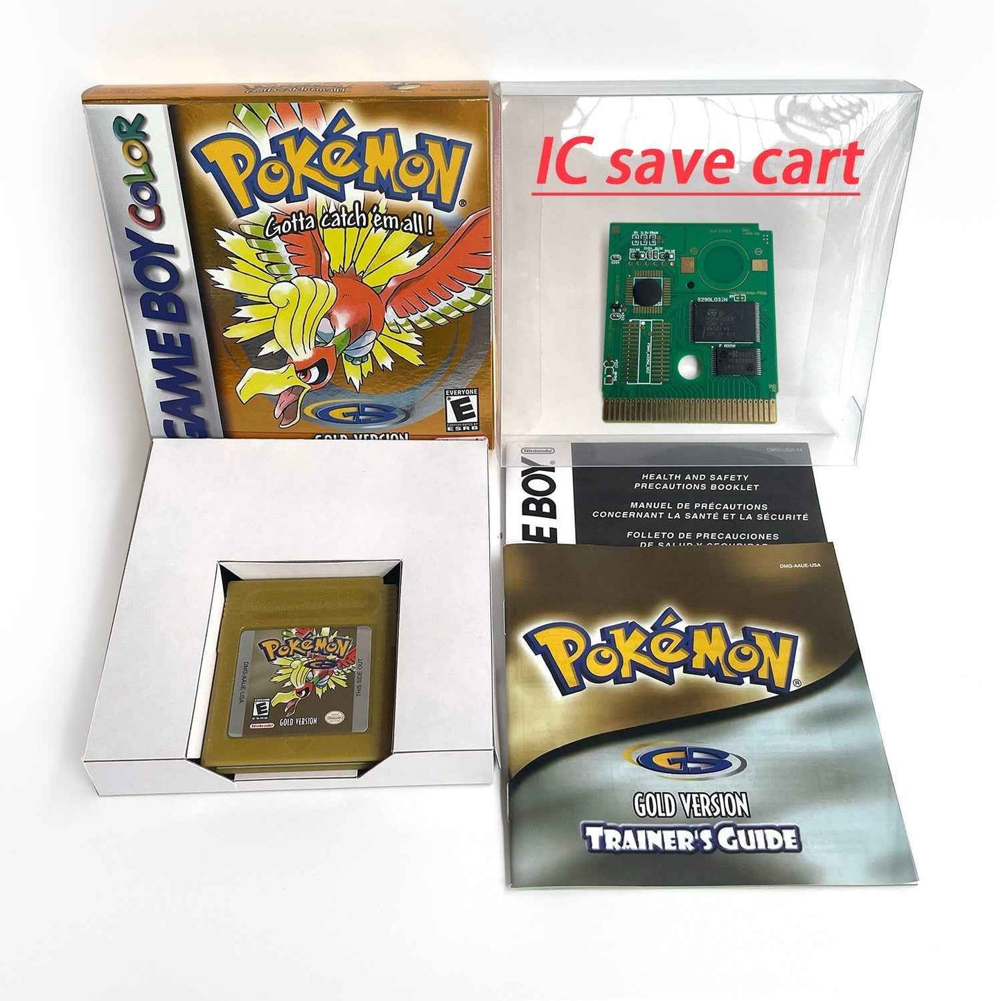 Pokemon Gold Cart Ic Gold GBC Case & Cart