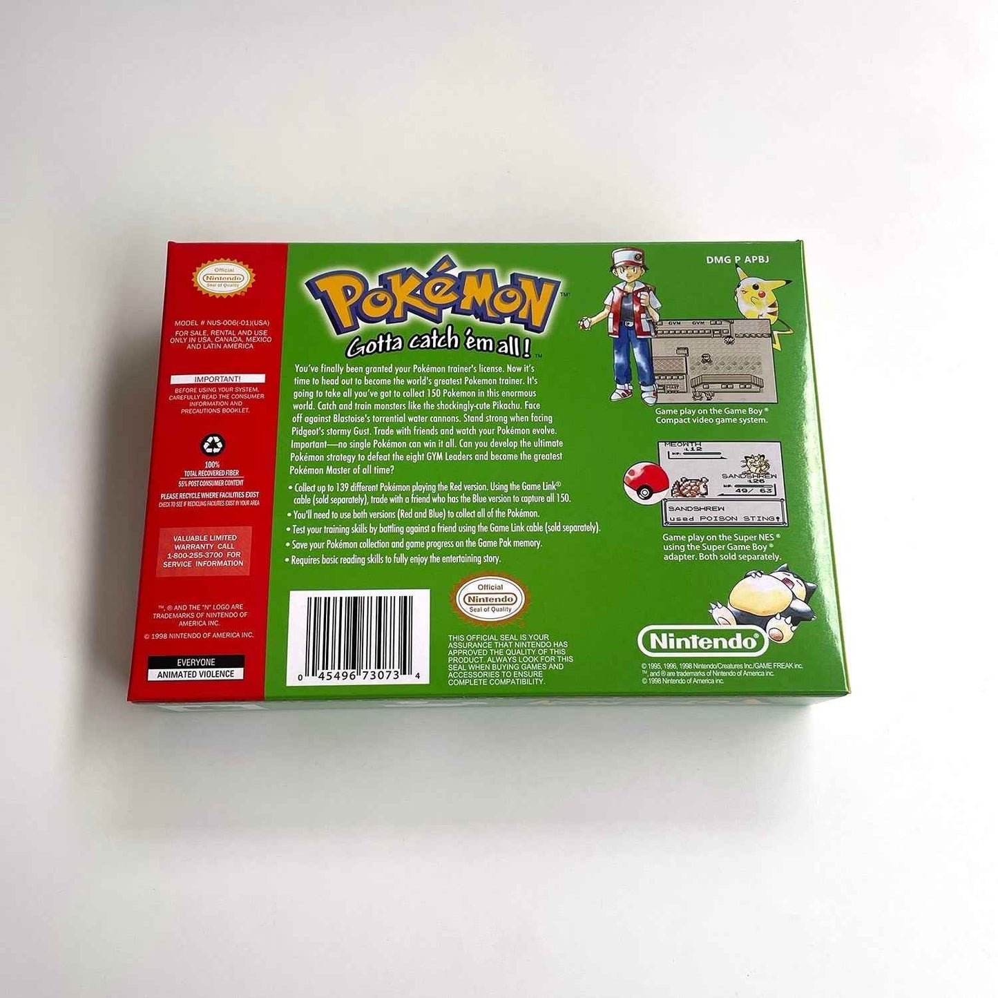 Pokemon Green Version Game With N64 Case & Cart