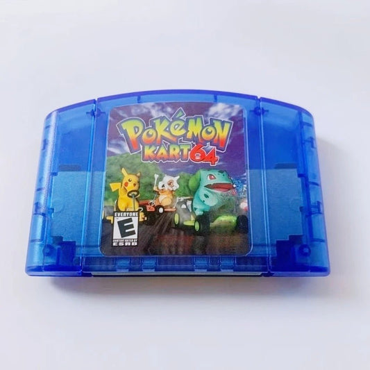 Pokémon Kart 64 (Custom N64 Cartridge) – Blue Transparent Shell - Romcarts