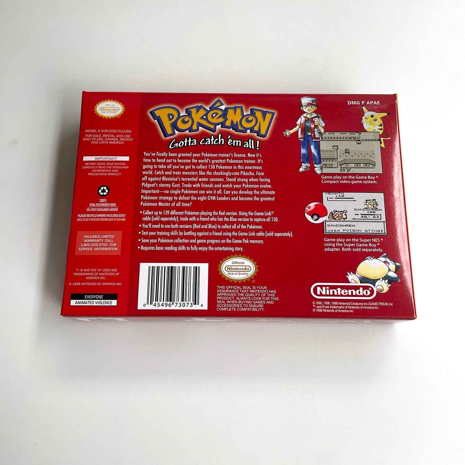 Pokemon Red Version Game With N64 Case & Cart