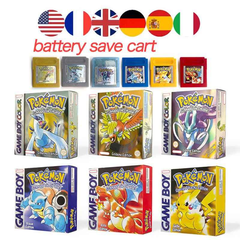 Pokemon Yellow Blue Red Crystal Silver Gold Green Usa Eur Noe GBC Case & Cart (USA)