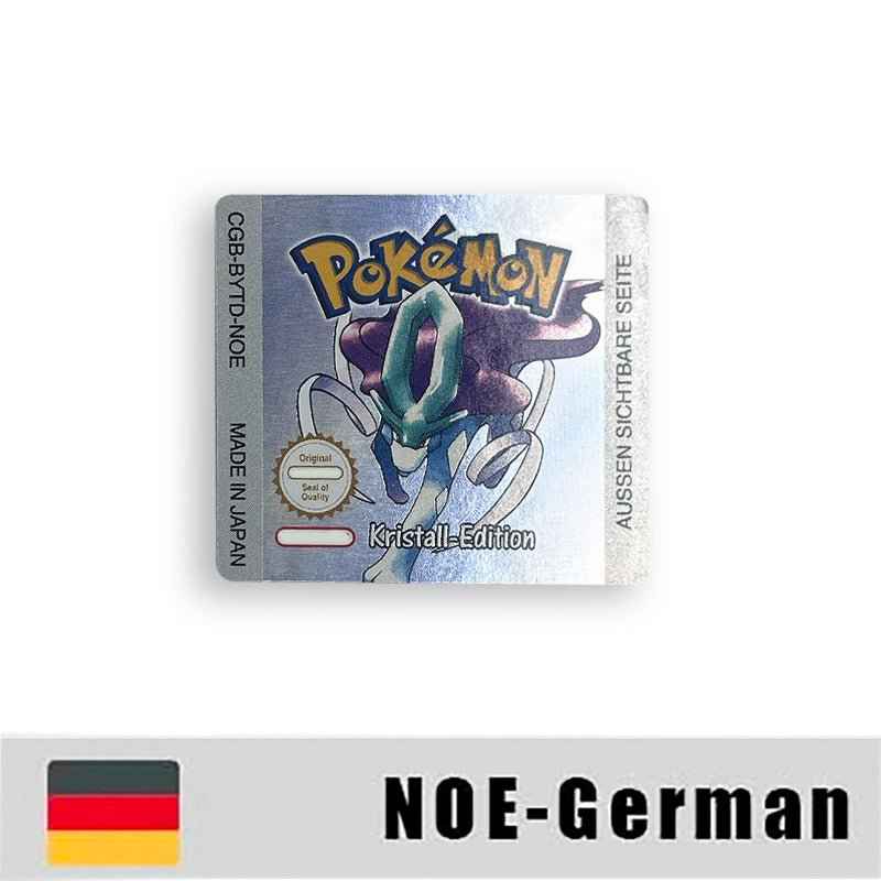 Pokemon Yellow Blue Red Crystal Silver Gold Green Usa Eur Noe Metallic Label Sticker For GBC Case & Cart (USA)