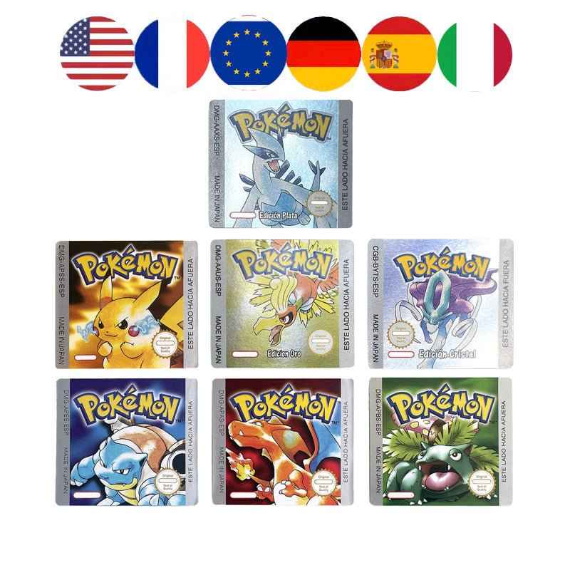 Pokemon Yellow Blue Red Crystal Silver Gold Green Usa Eur Noe Metallic Label Sticker For GBC Case & Cart (USA)