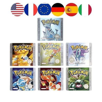 Pokemon Yellow Blue Red Crystal Silver Gold Green Usa Eur Noe Metallic Label Sticker For GBC Case & Cart (USA)