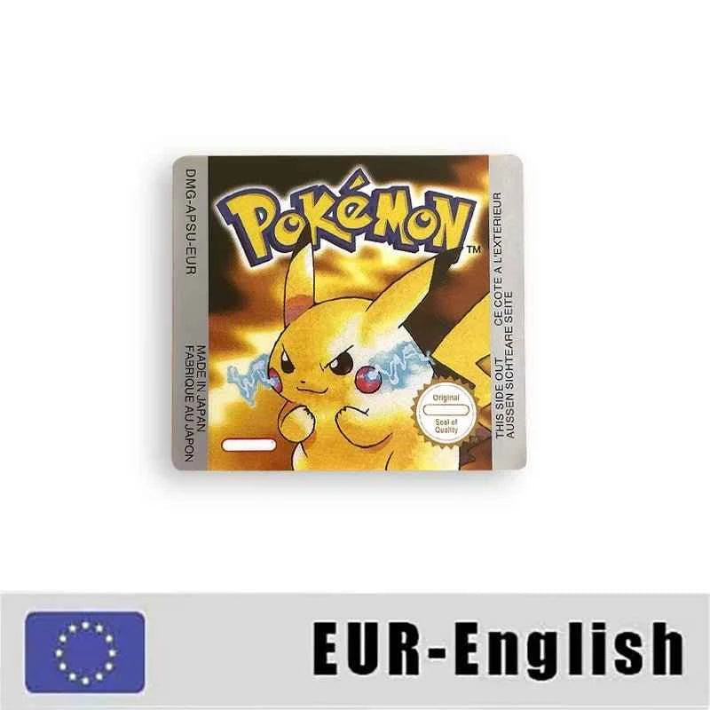 Pokemon Yellow Blue Red Crystal Silver Gold Green Usa Eur Noe Metallic Label Sticker For GBC Case & Cart (USA)