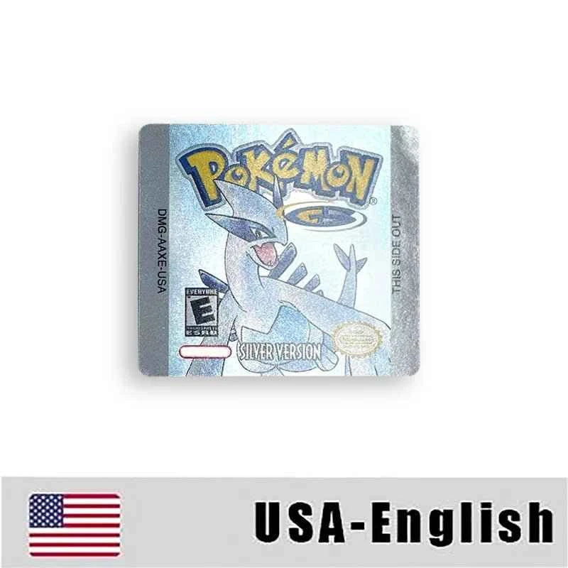 Pokemon Yellow Blue Red Crystal Silver Gold Green Usa Eur Noe Metallic Label Sticker For GBC Case & Cart (USA)