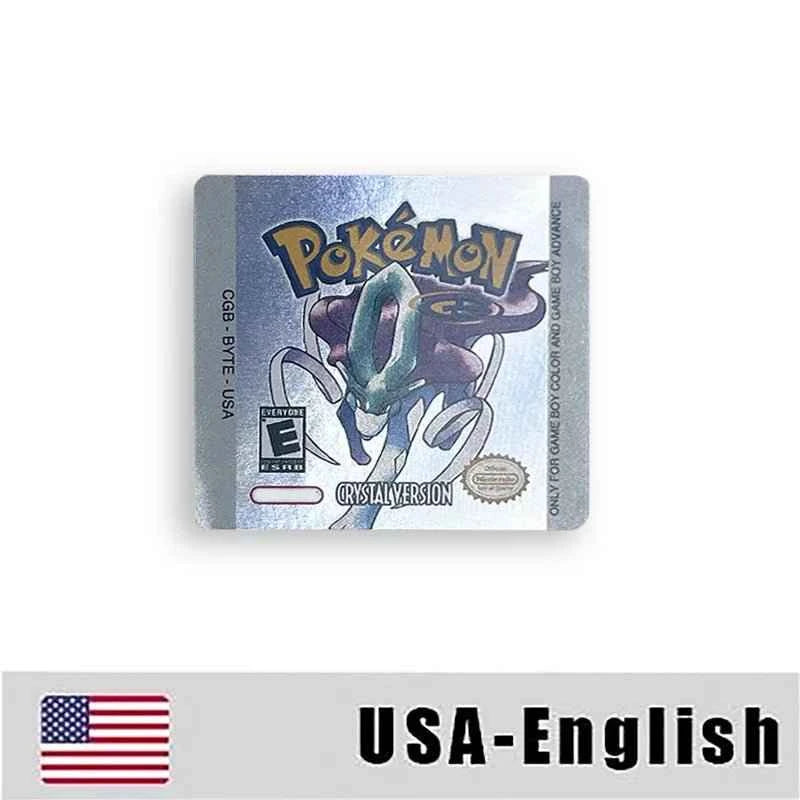 Pokemon Yellow Blue Red Crystal Silver Gold Green Usa Eur Noe Metallic Label Sticker For GBC Case & Cart (USA)