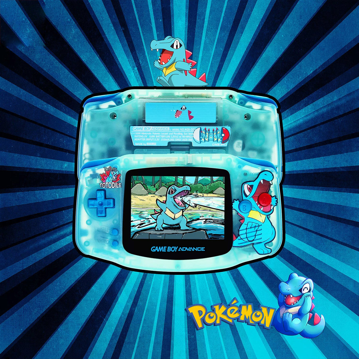 Custom Game Boy Advance Console – Totodile, view 1