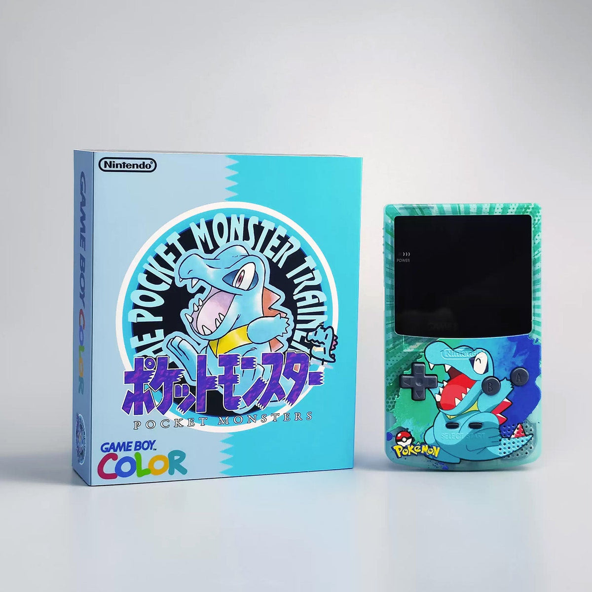 Custom Game Boy Color Console – Totodile, view 1