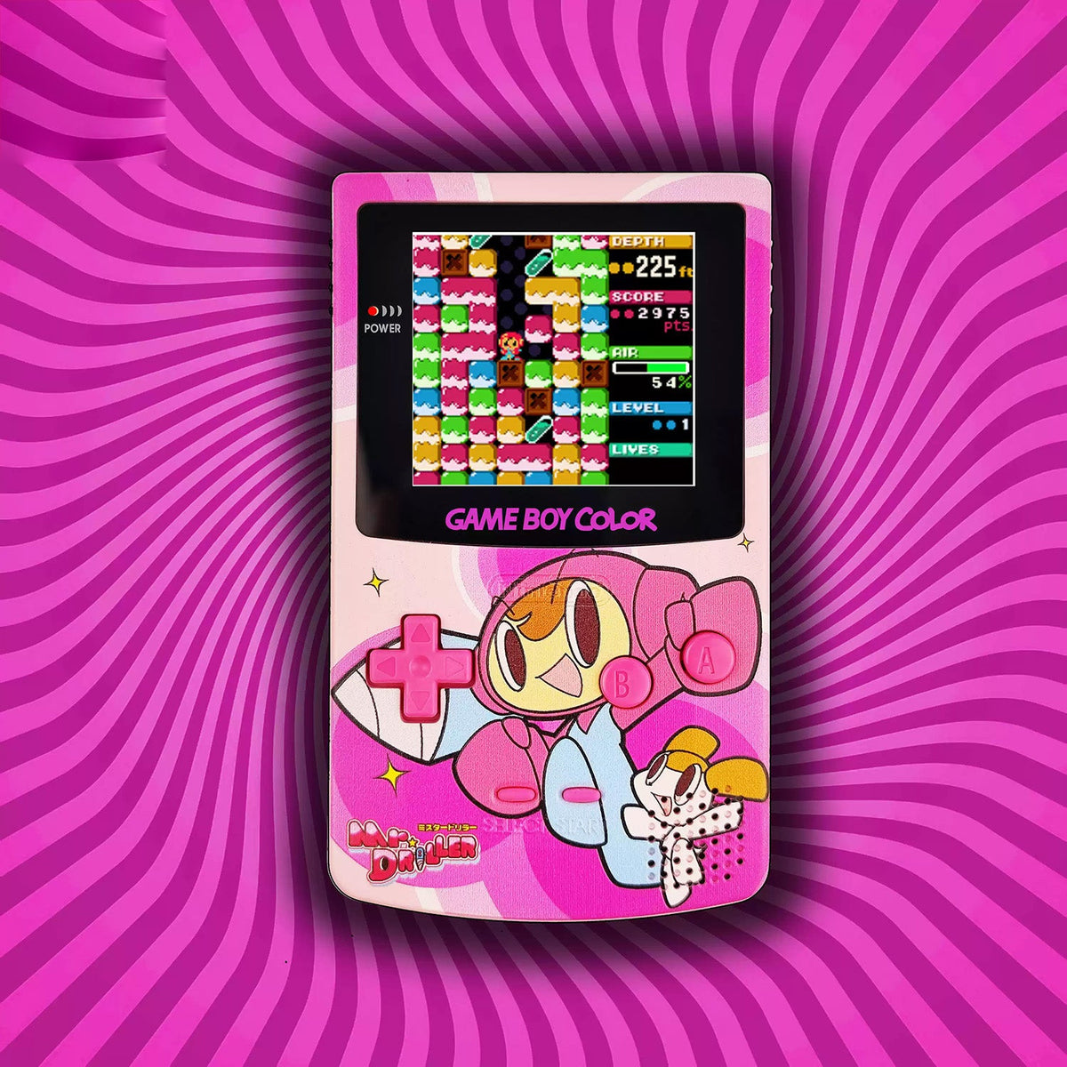 Custom Game Boy Color Console – Mr. Driller, view 1
