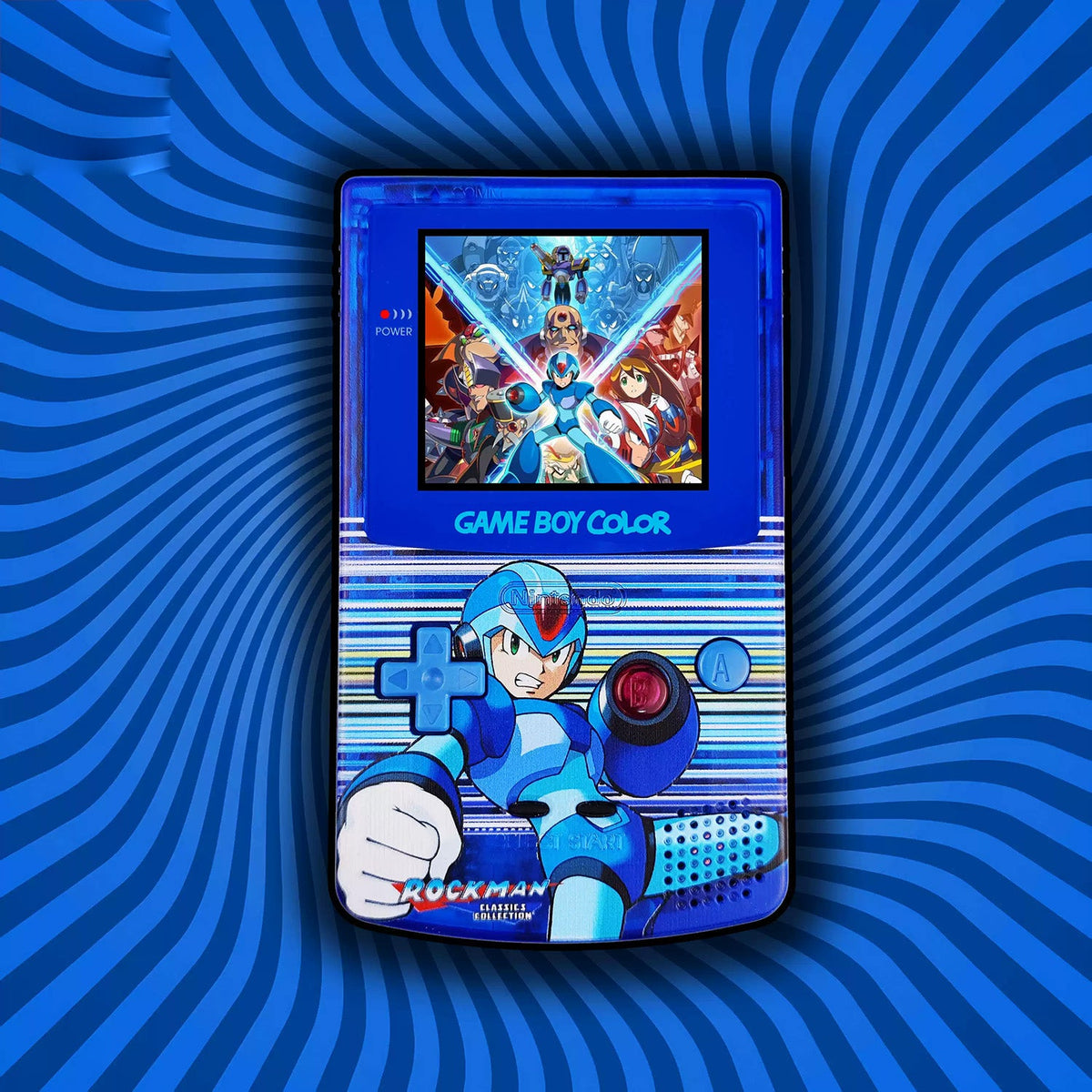 Custom Game Boy Color Console – Mega Man Blue, view 1