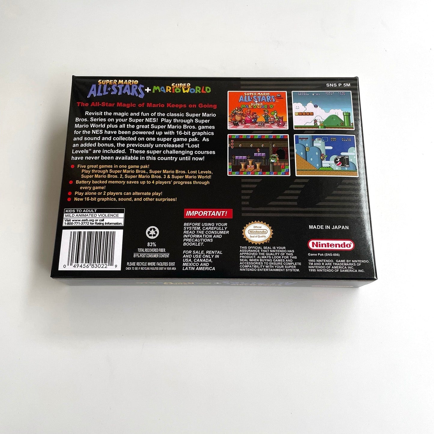 Super Mario All - Stars + Super Mario World – SNES Game Cartridge (With Tray, Box & Manual) - Romcarts
